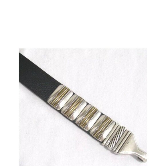 Chico's Western Silver Tone Concho Ring Hook Buckle M/L Black Leather Belt - Picture 9 of 16